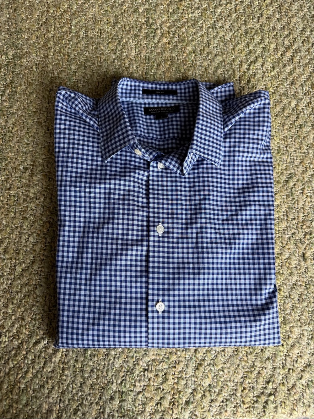 Banana Republic Slim Fit Non-Iron Button-Down - Navy Gingham Check